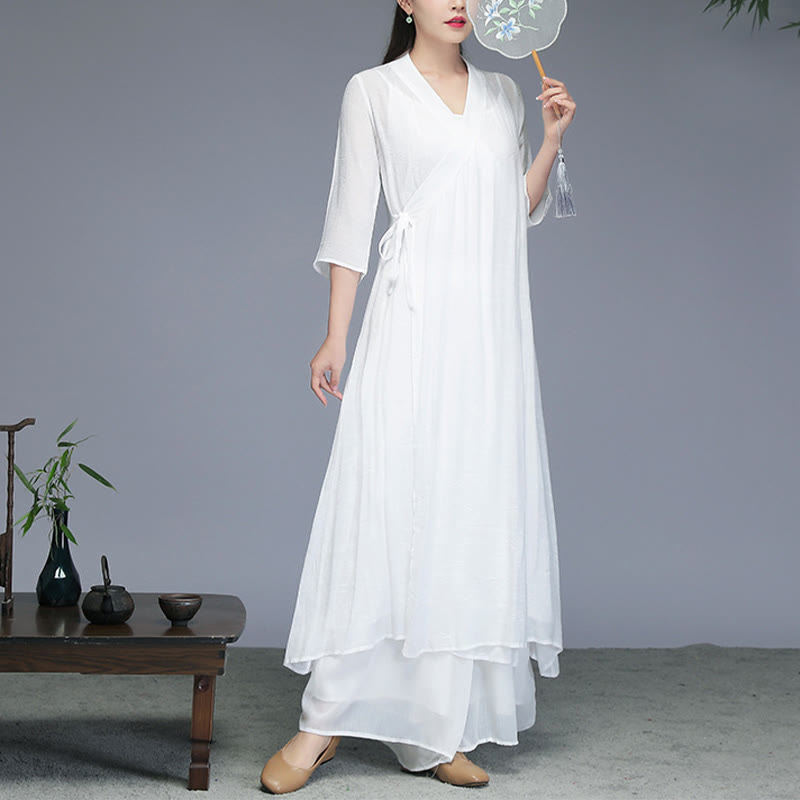 Nimara Ritual Hanfu Style Midi Dress Wide Leg Pants Meditation Zen Practice Yoga Dance Clothing