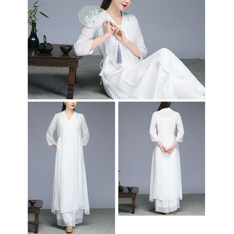 Nimara Ritual Hanfu Style Midi Dress Wide Leg Pants Meditation Zen Practice Yoga Dance Clothing