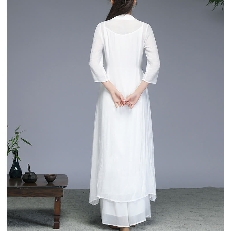 Nimara Ritual Hanfu Style Midi Dress Wide Leg Pants Meditation Zen Practice Yoga Dance Clothing