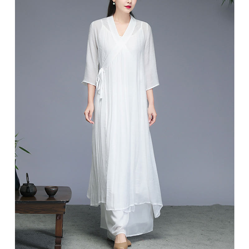 Nimara Ritual Hanfu Style Midi Dress Wide Leg Pants Meditation Zen Practice Yoga Dance Clothing