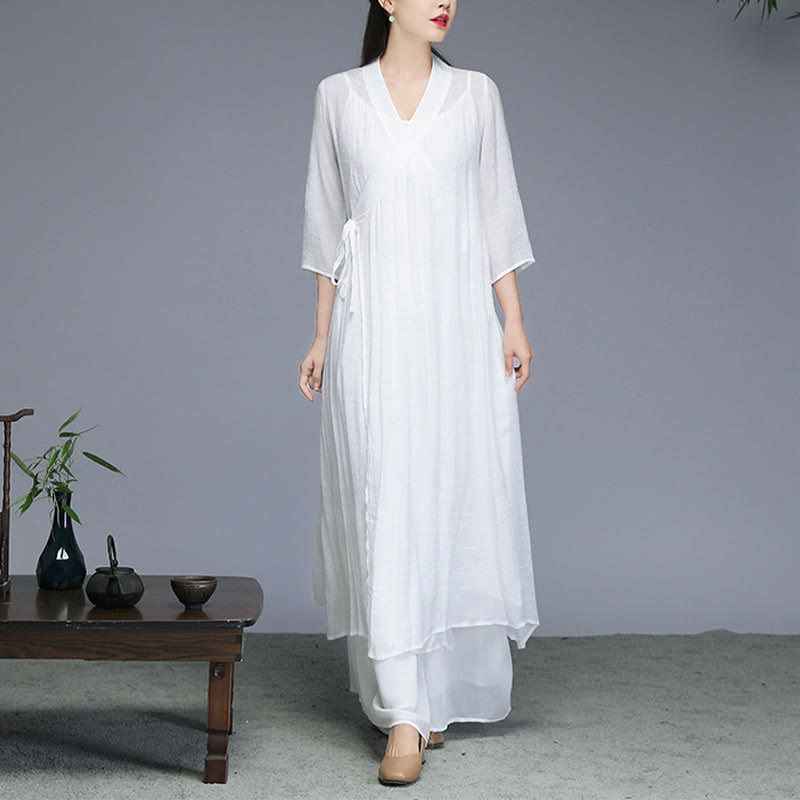 Nimara Ritual Hanfu Style Midi Dress Wide Leg Pants Meditation Zen Practice Yoga Dance Clothing