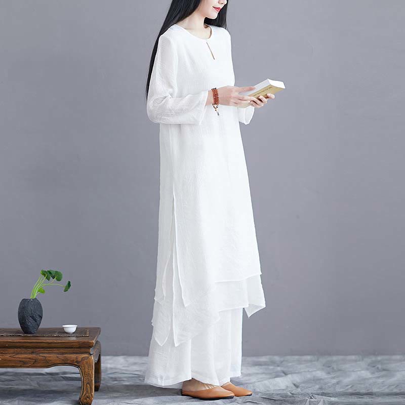 Nimara Ritual 2Pcs Solid Color Midi Dress Wide Leg Pants Meditation Spiritual Zen Practice Yoga Dance Clothing