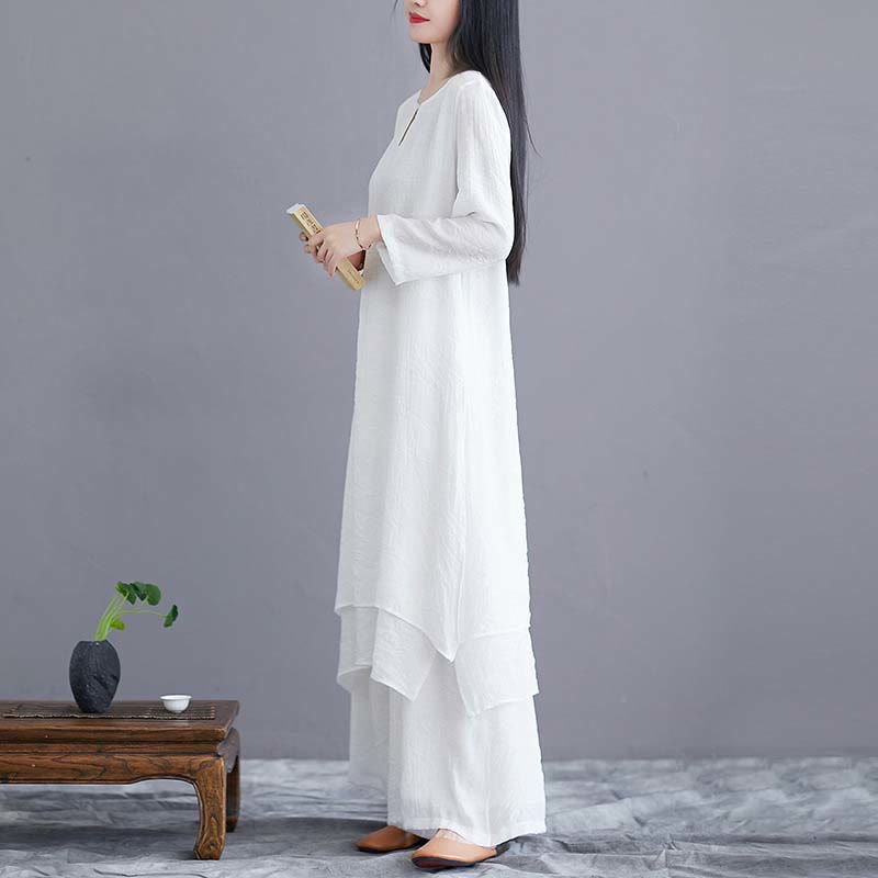 Nimara Ritual 2Pcs Solid Color Midi Dress Wide Leg Pants Meditation Spiritual Zen Practice Yoga Dance Clothing