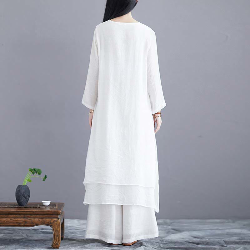 Nimara Ritual 2Pcs Solid Color Midi Dress Wide Leg Pants Meditation Spiritual Zen Practice Yoga Dance Clothing