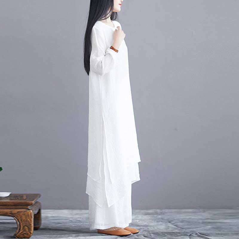 Nimara Ritual 2Pcs Solid Color Midi Dress Wide Leg Pants Meditation Spiritual Zen Practice Yoga Dance Clothing