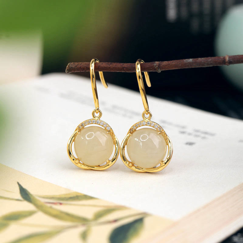 Nimara Ritual 925 Sterling Silver Natural Hetian White Jade Cyan Jade Protection Earrings