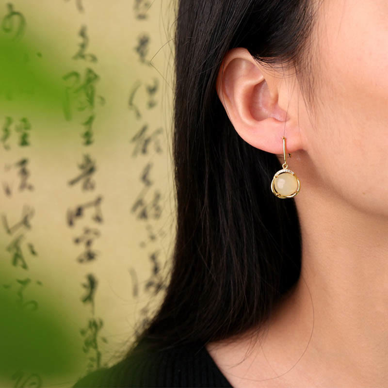 Nimara Ritual 925 Sterling Silver Natural Hetian White Jade Cyan Jade Protection Earrings