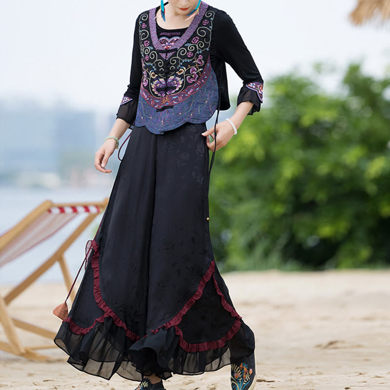 Nimara Ritual Vintage Frog-Button Embroidery Purple Flower Tang Suit Design Sleeveless Vest