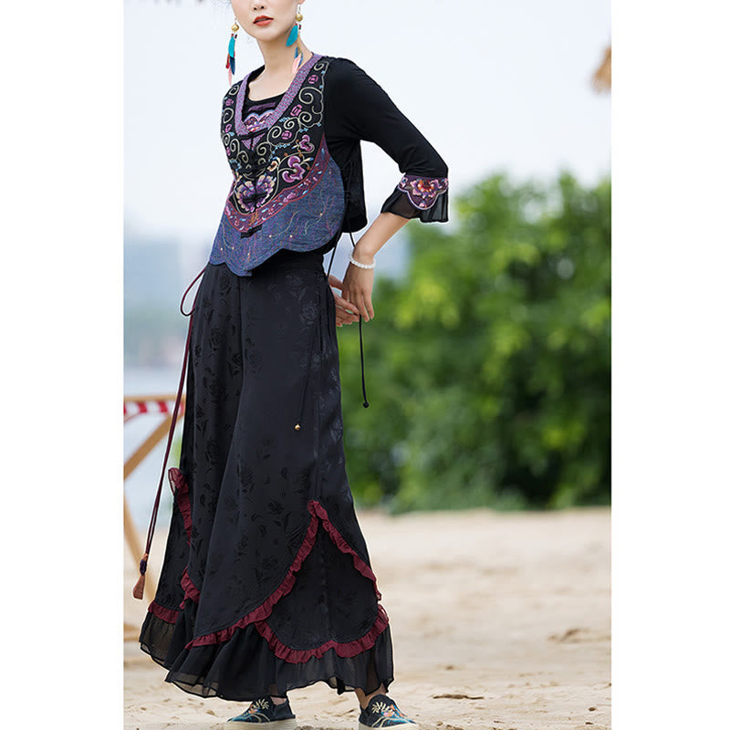 Nimara Ritual Vintage Frog-Button Embroidery Purple Flower Tang Suit Design Sleeveless Vest