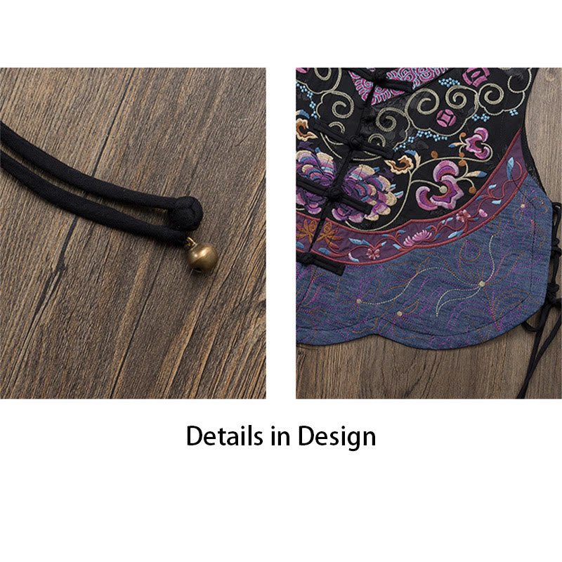 Nimara Ritual Vintage Frog-Button Embroidery Purple Flower Tang Suit Design Sleeveless Vest