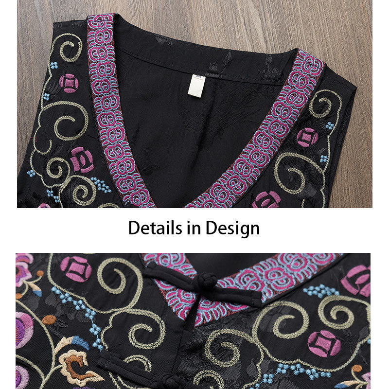 Nimara Ritual Vintage Frog-Button Embroidery Purple Flower Tang Suit Design Sleeveless Vest
