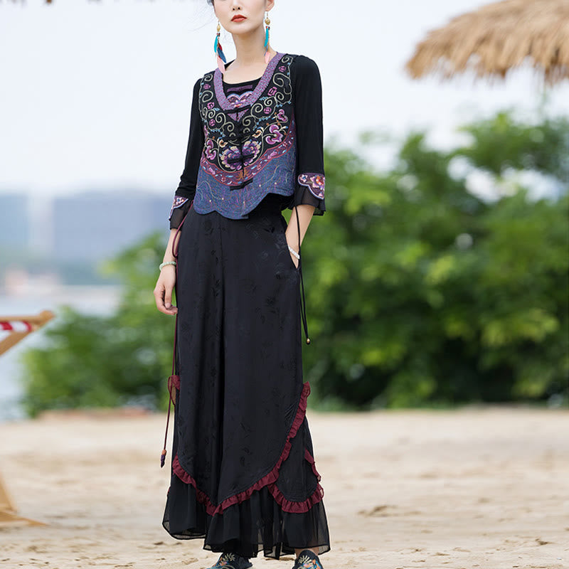 Nimara Ritual Vintage Frog-Button Embroidery Purple Flower Tang Suit Design Sleeveless Vest