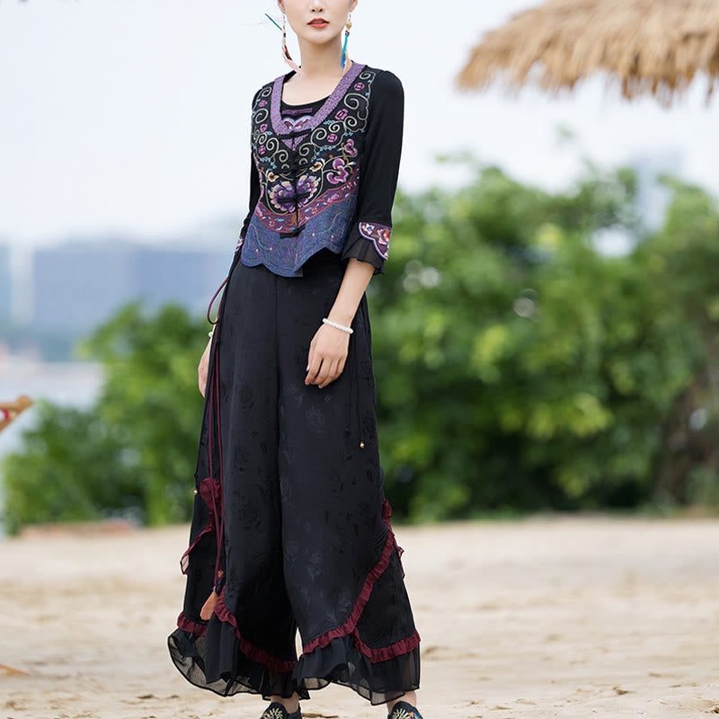 Nimara Ritual Vintage Frog-Button Embroidery Purple Flower Tang Suit Design Sleeveless Vest