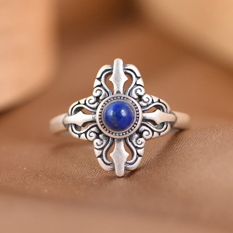 Nimara Ritual Tibet 925 Sterling Silver Natural Lazurite Positive Adjustable Ring