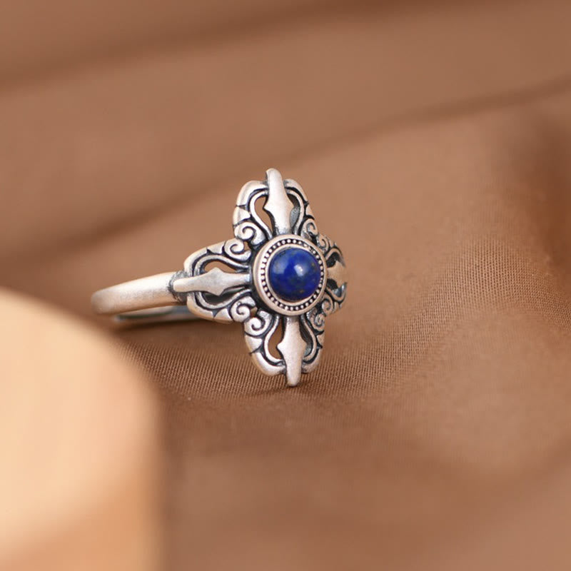 Nimara Ritual Tibet 925 Sterling Silver Natural Lazurite Positive Adjustable Ring