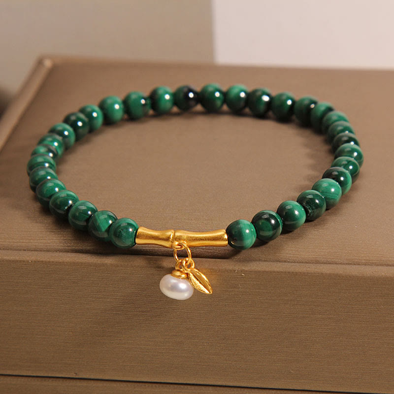 Nimara Ritual Natural Malachite Pearl Lucky Bamboo Anti-Anxiety Bracelet