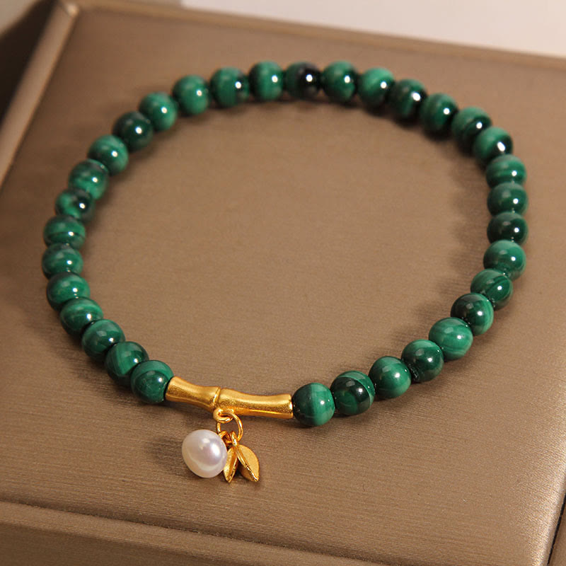 Nimara Ritual Natural Malachite Pearl Lucky Bamboo Anti-Anxiety Bracelet