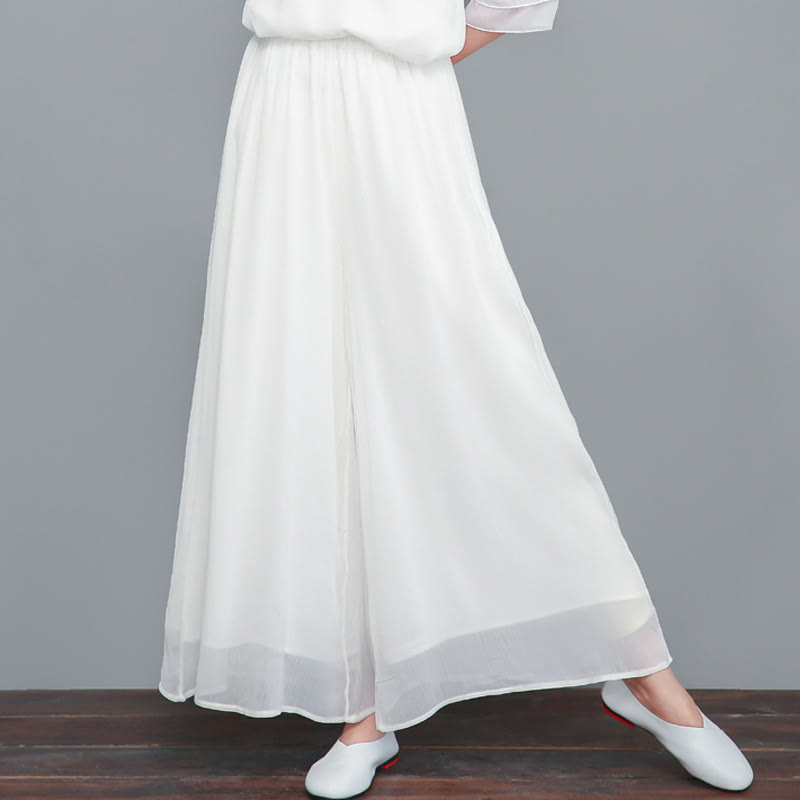 Nimara Ritual Embroidery Chiffon Cheongsam Midi Dress Wide Leg Pants Meditation Zen Practice Clothing