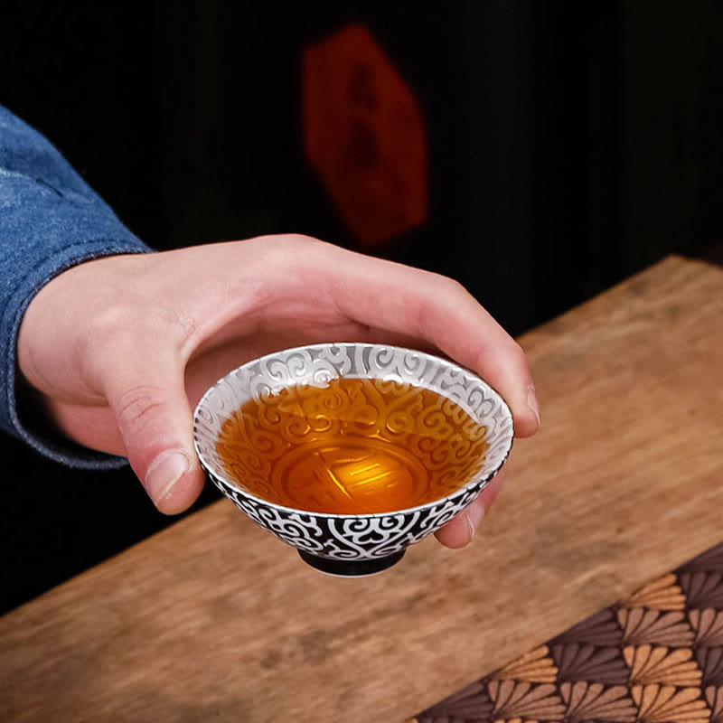 Nimara Ritual Tibet Pattern Fu Character Ceramic Teacup Kung Fu Tea Cups 55ml