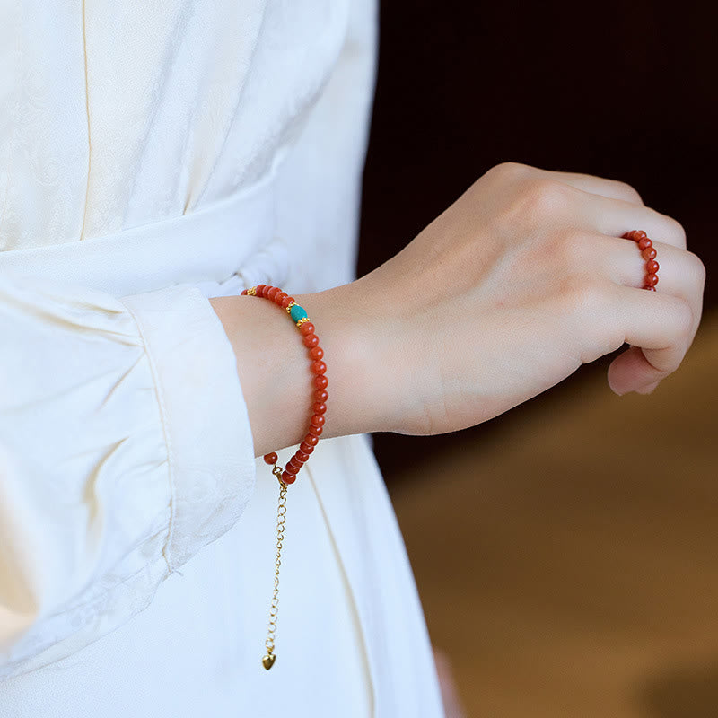 Nimara Ritual 925 Sterling Silver Plated Gold Natural Red Agate Turquoise Confidence Bracelet Necklace Pendant Ring Set