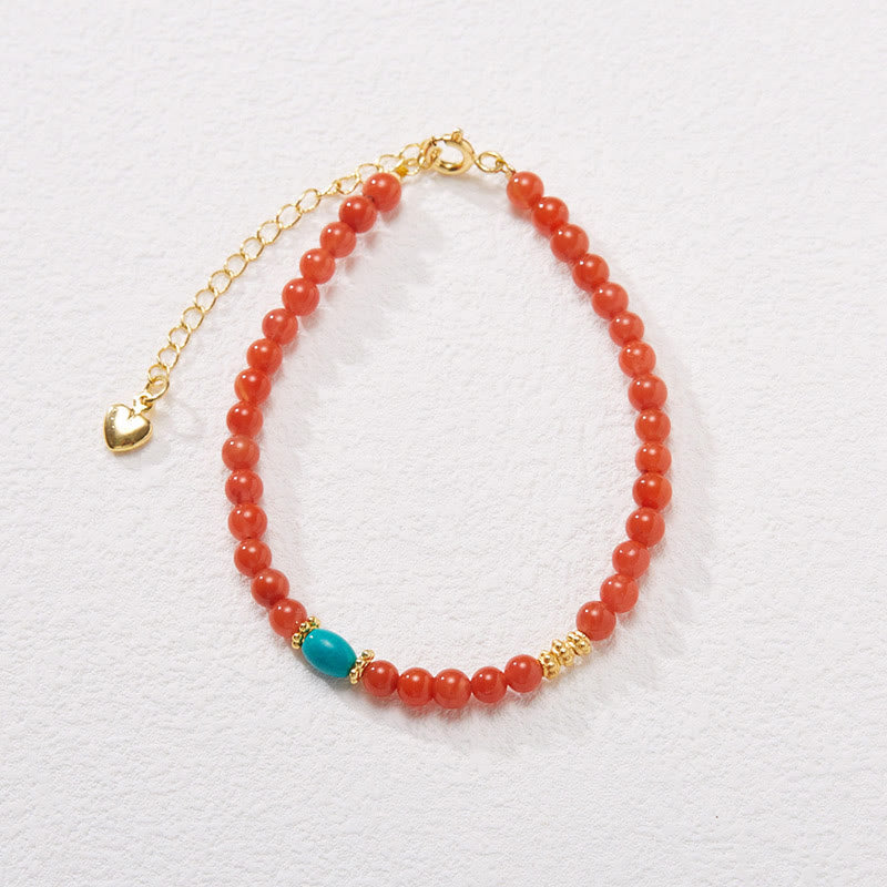 Nimara Ritual 925 Sterling Silver Plated Gold Natural Red Agate Turquoise Confidence Bracelet Necklace Pendant Ring Set