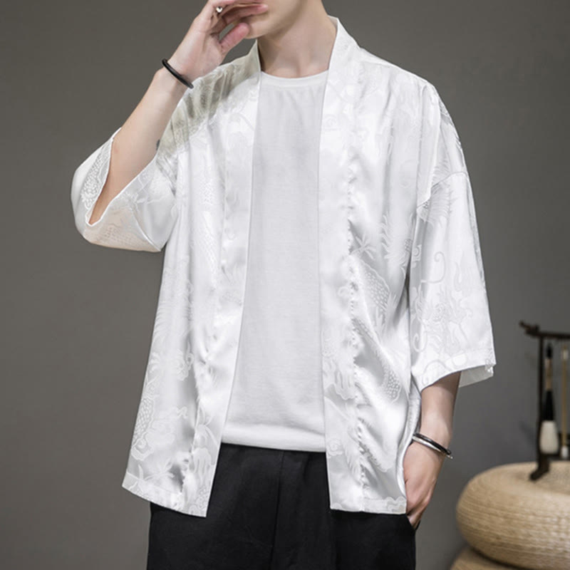 Nimara Ritual Chinese Dragon Open Front Jacket Men's Kimono