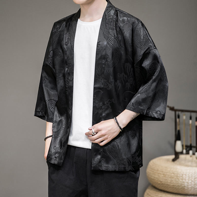 Nimara Ritual Chinese Dragon Open Front Jacket Men's Kimono