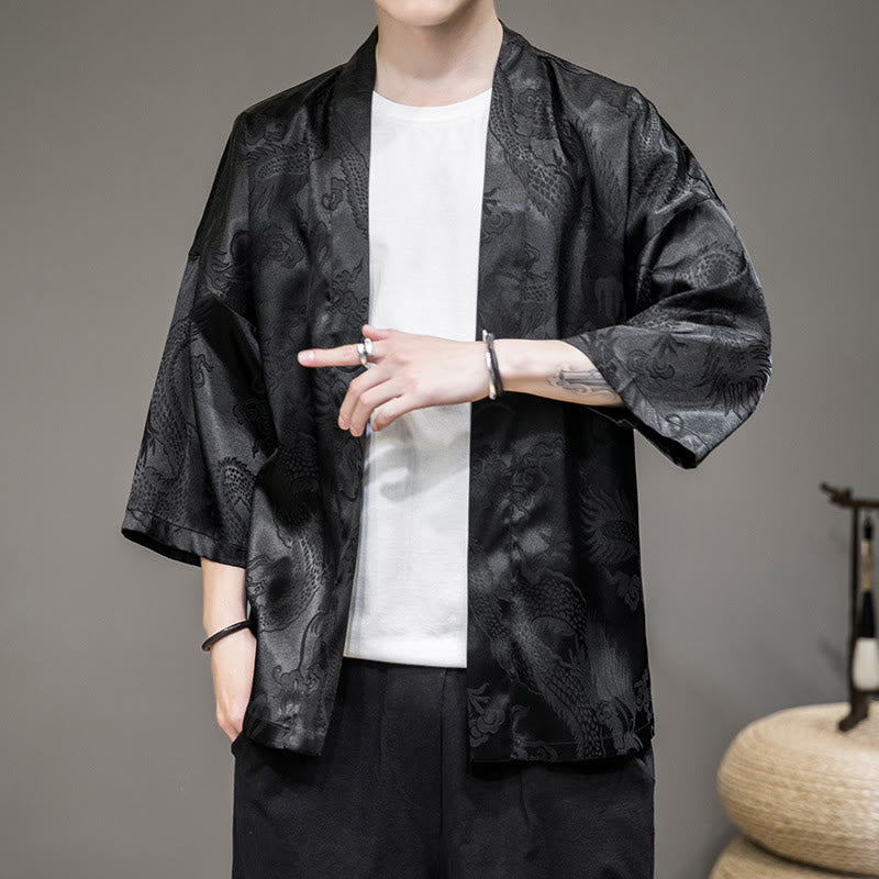 Nimara Ritual Chinese Dragon Open Front Jacket Men's Kimono