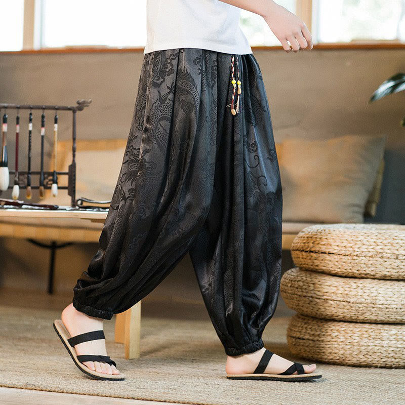 Nimara Ritual Dragon Pattern Loose Men's Harem Pants With Pockets