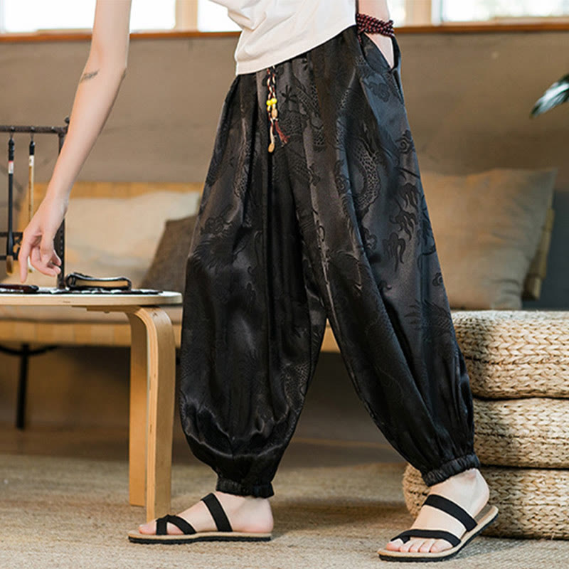 Nimara Ritual Dragon Pattern Loose Men's Harem Pants With Pockets