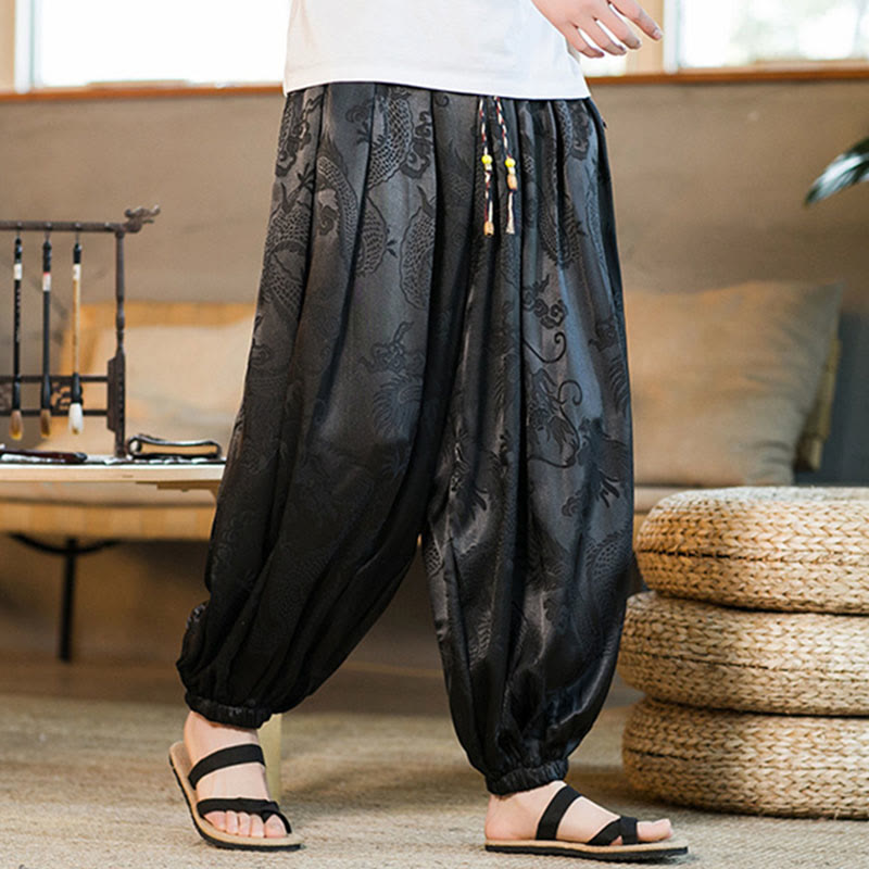 Nimara Ritual Dragon Pattern Loose Men's Harem Pants With Pockets