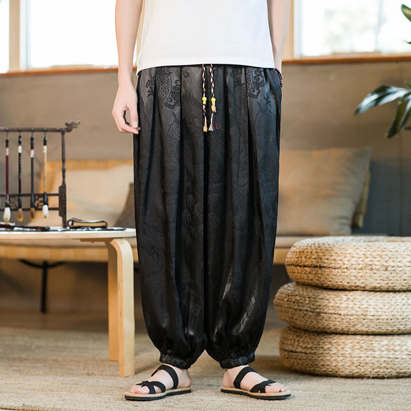 Nimara Ritual Dragon Pattern Loose Men's Harem Pants With Pockets