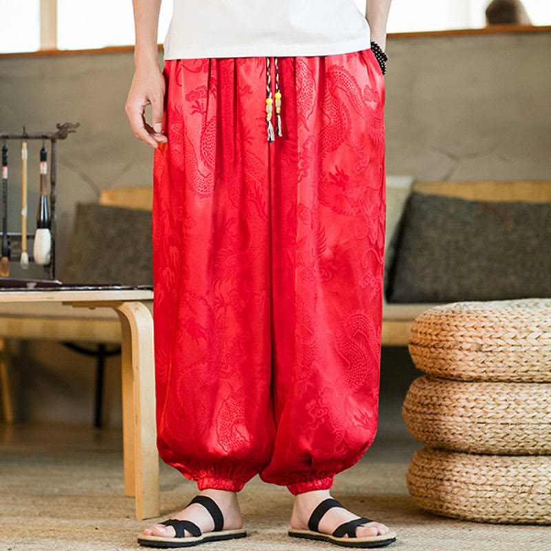 Nimara Ritual Dragon Pattern Loose Men's Harem Pants With Pockets