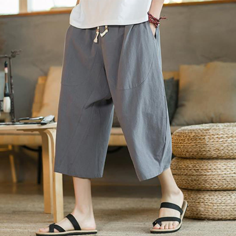 Nimara Ritual Solid Color Mid-length Men's Wide Leg Pants With Pockets