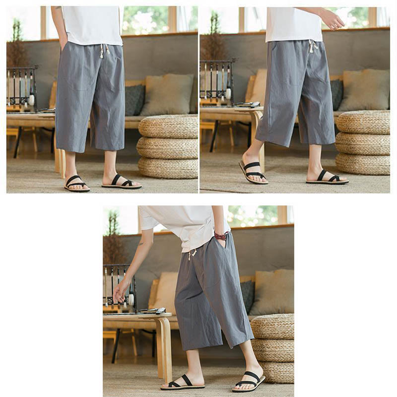 Nimara Ritual Solid Color Mid-length Men's Wide Leg Pants With Pockets