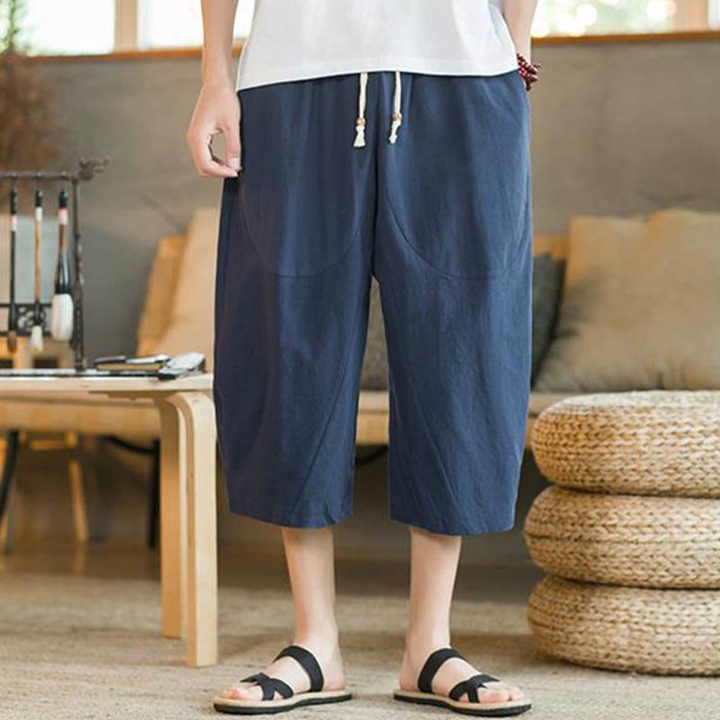 Nimara Ritual Solid Color Mid-length Men's Wide Leg Pants With Pockets