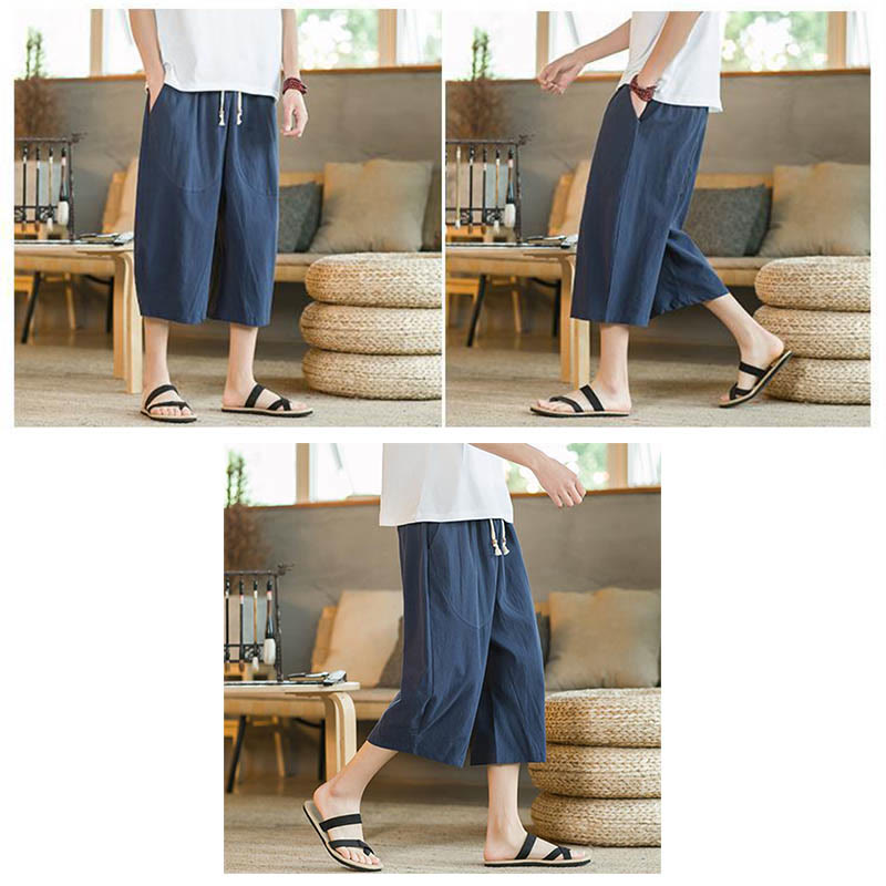 Nimara Ritual Solid Color Mid-length Men's Wide Leg Pants With Pockets