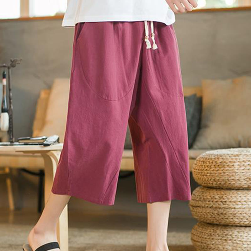 Nimara Ritual Solid Color Mid-length Men's Wide Leg Pants With Pockets