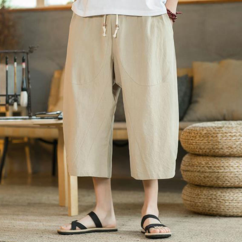 Nimara Ritual Solid Color Mid-length Men's Wide Leg Pants With Pockets