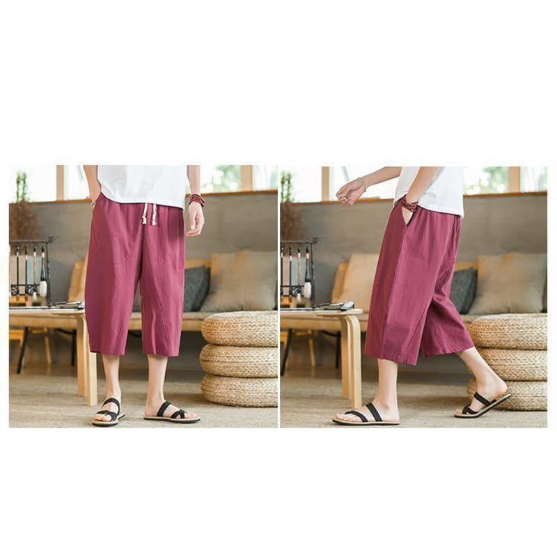Nimara Ritual Solid Color Mid-length Men's Wide Leg Pants With Pockets