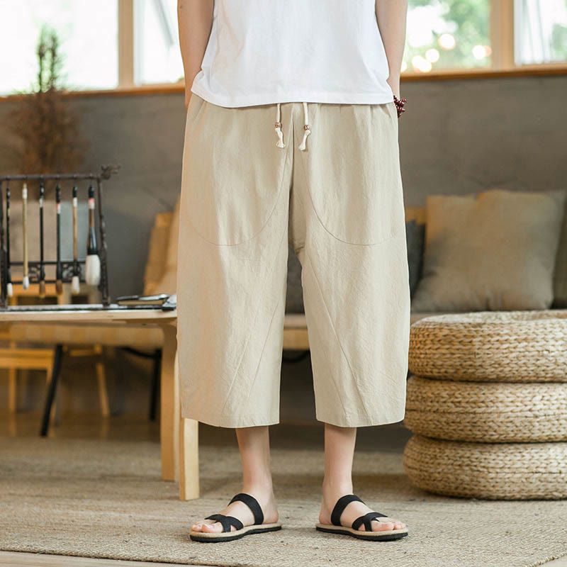 Nimara Ritual Solid Color Mid-length Men's Wide Leg Pants With Pockets