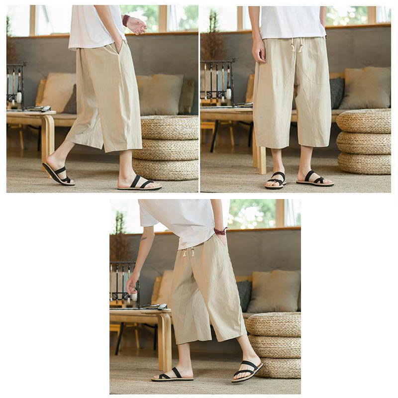 Nimara Ritual Solid Color Mid-length Men's Wide Leg Pants With Pockets