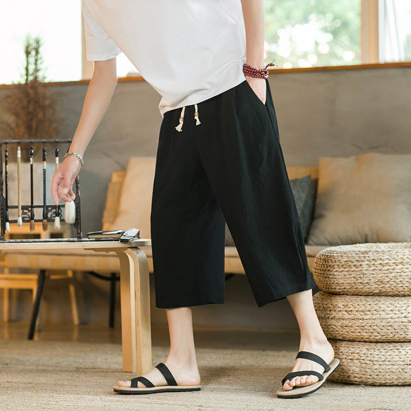 Nimara Ritual Solid Color Mid-length Men's Wide Leg Pants With Pockets