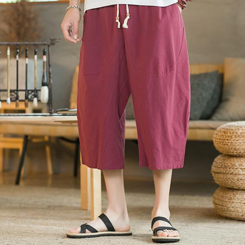 Nimara Ritual Solid Color Mid-length Men's Wide Leg Pants With Pockets