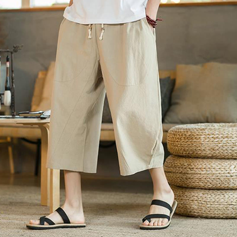 Nimara Ritual Solid Color Mid-length Men's Wide Leg Pants With Pockets