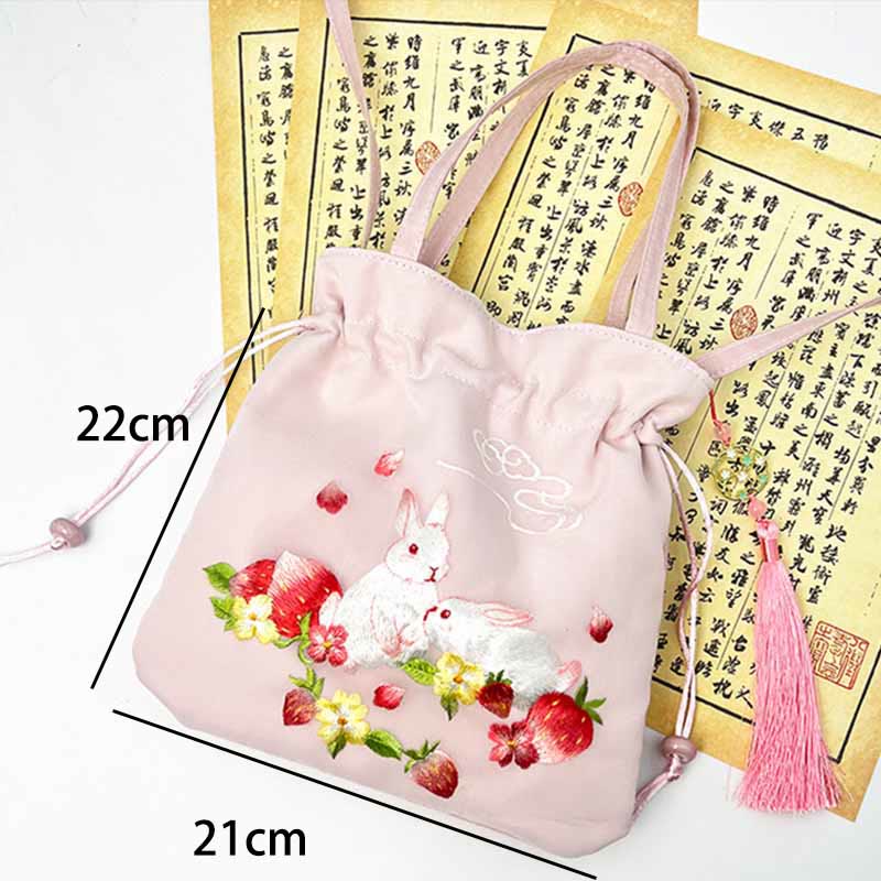 Nimara Ritual Suzhou Embroidery Lotus Deer Epiphyllum Peony Rabbit Cotton Linen Tote Crossbody Bag Shoulder Bag Handbag