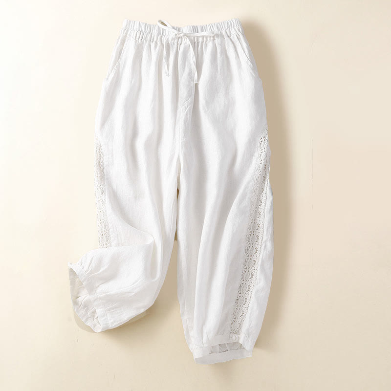 Nimara Ritual Solid Color Flower Loose Drawstring Harem Pants With Pockets
