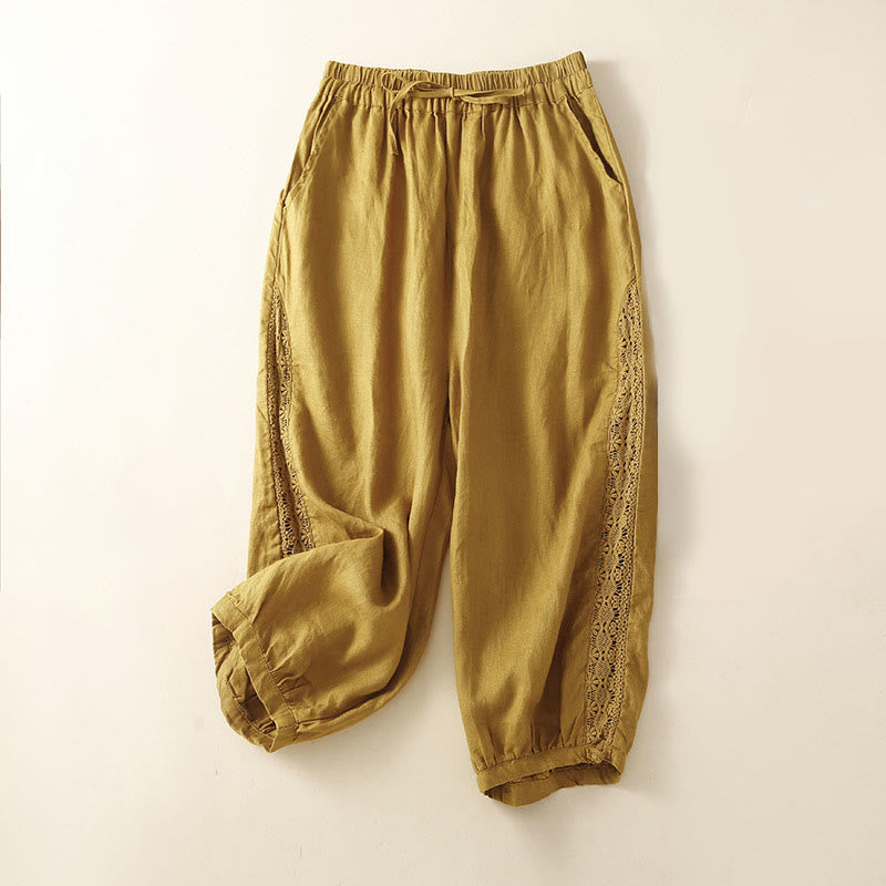 Nimara Ritual Solid Color Flower Loose Drawstring Harem Pants With Pockets