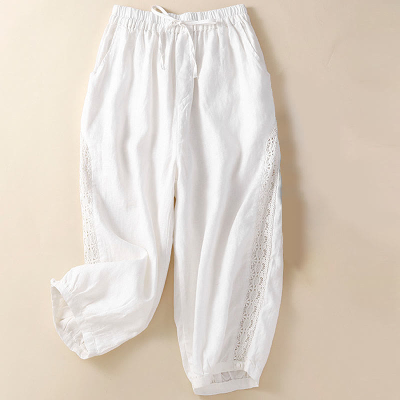 Nimara Ritual Solid Color Flower Loose Drawstring Harem Pants With Pockets