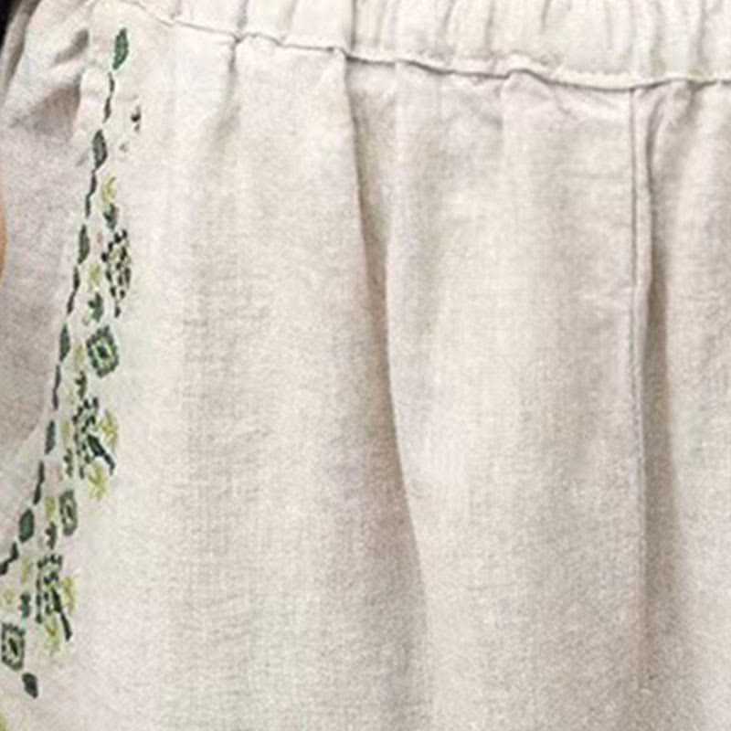 Nimara Ritual Vintage Embroidery Elastic Waist Capri Harem Pants With Pockets